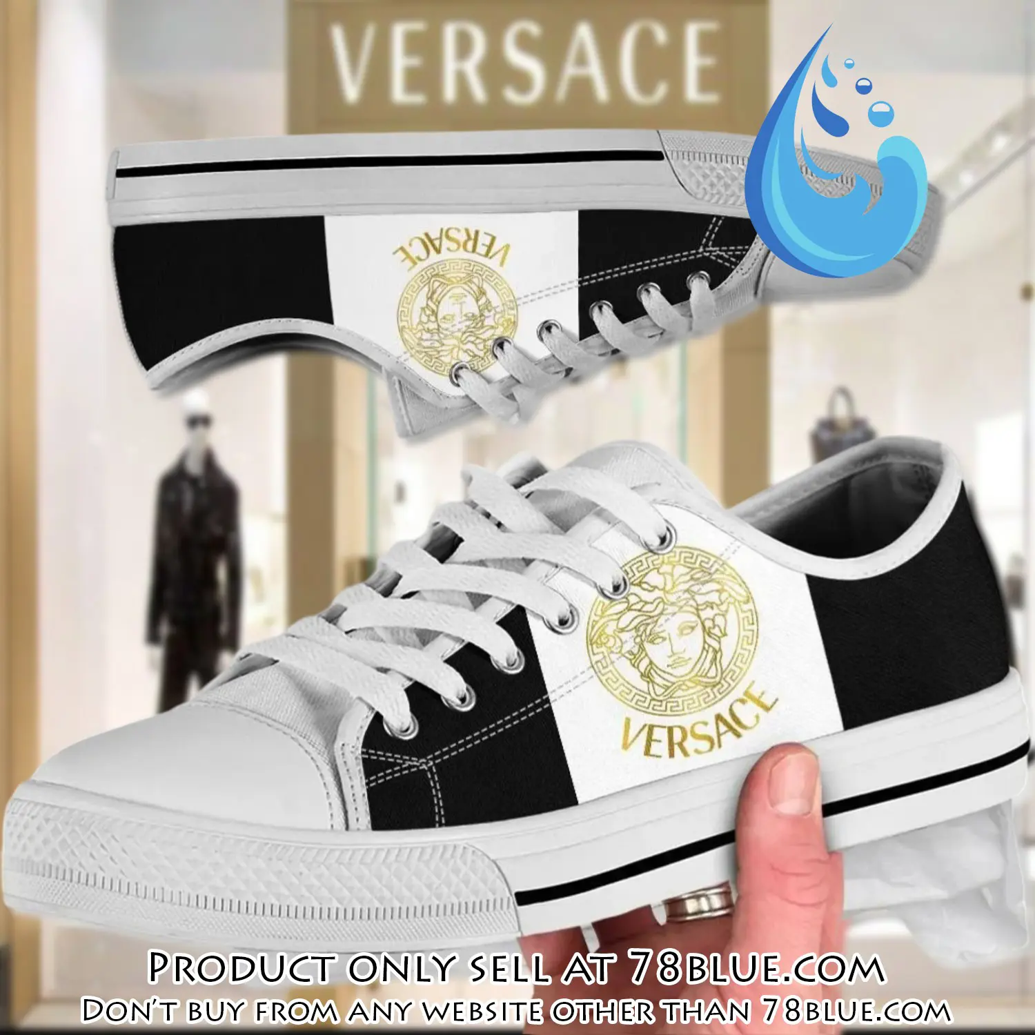 Versace logo black white low top canvas shoes luxury brand gifts for men women 78b0528680
